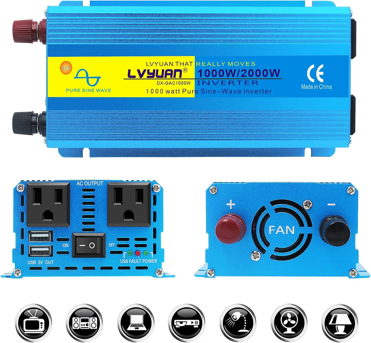 2500W Pure Sine Wave Power Inverter DC 12V to 110V AC S751600
