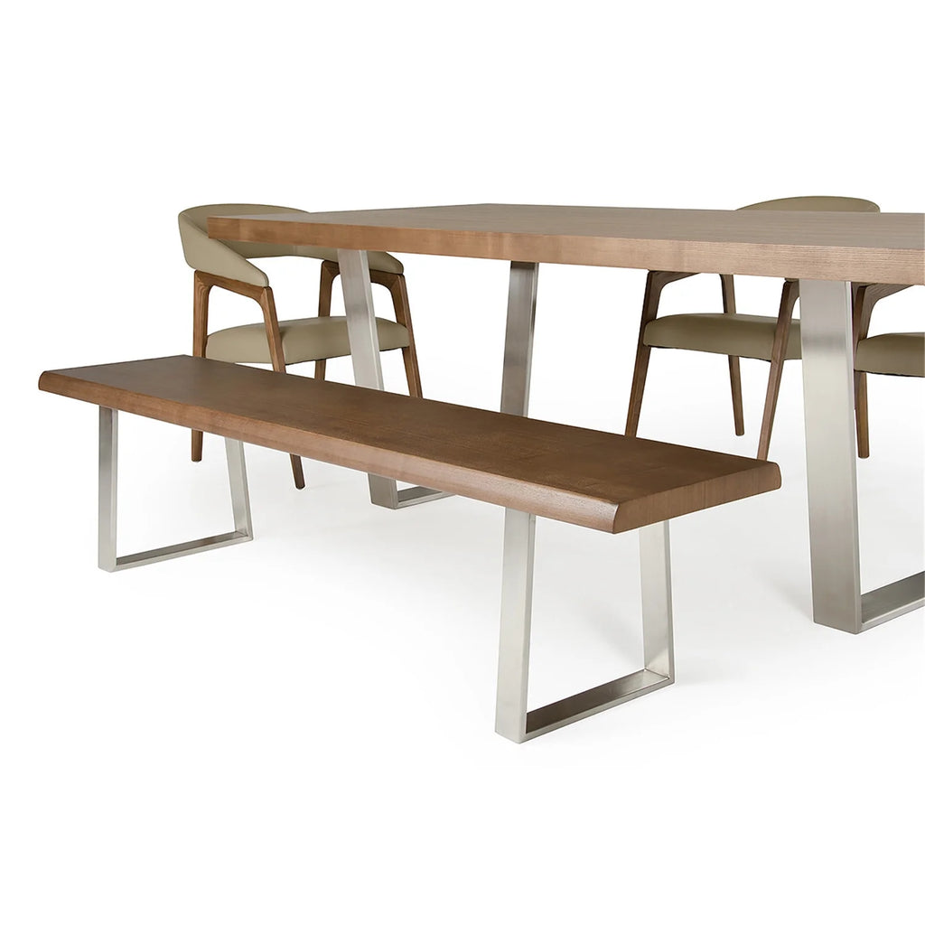 17-inch Walnut Wood and Steel Dining Bench H4933
