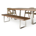 17-inch Walnut Wood and Steel Dining Bench H4933