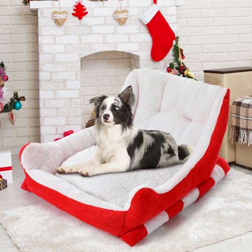 Red White 24x15x11 Inch Plush Synthetic Fur Christmas Dog Bed F484282