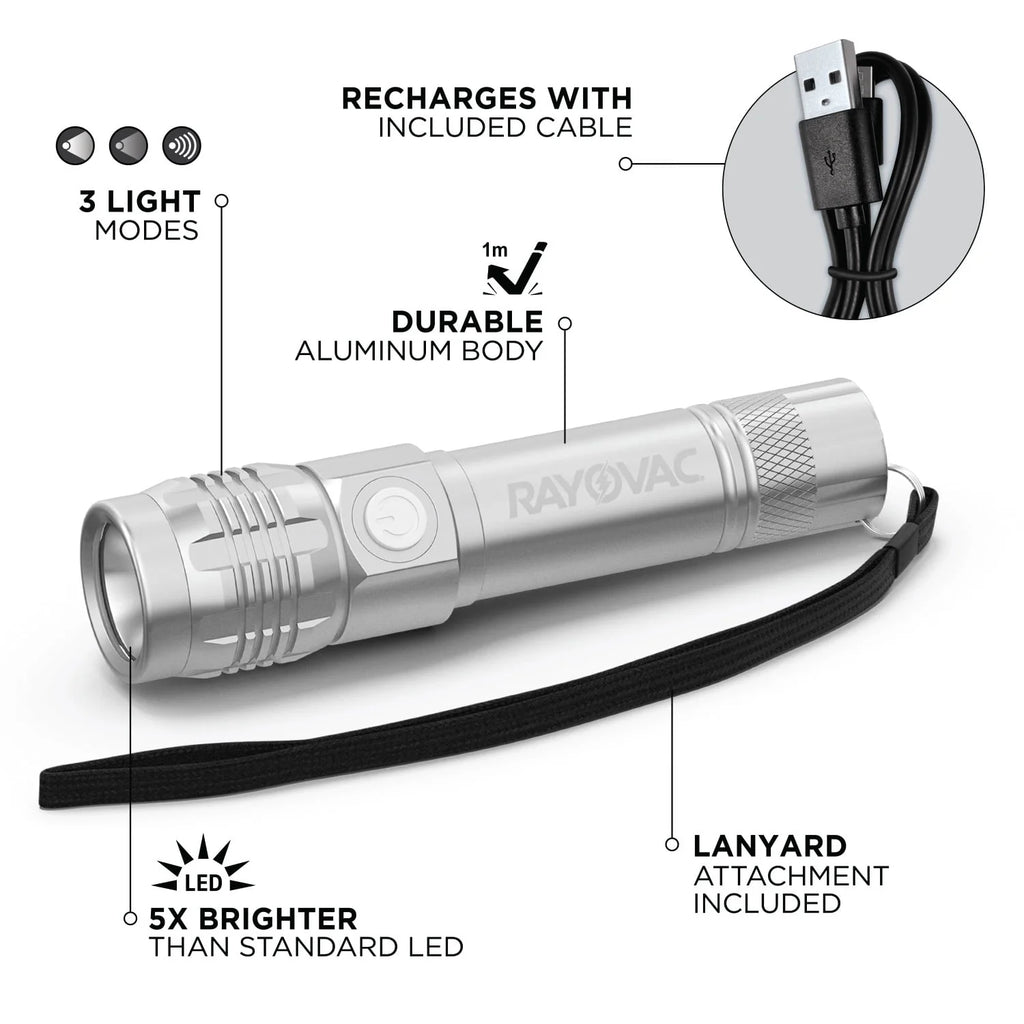 Metal Rechargeable LED Flashlight 300 Lumens W77186