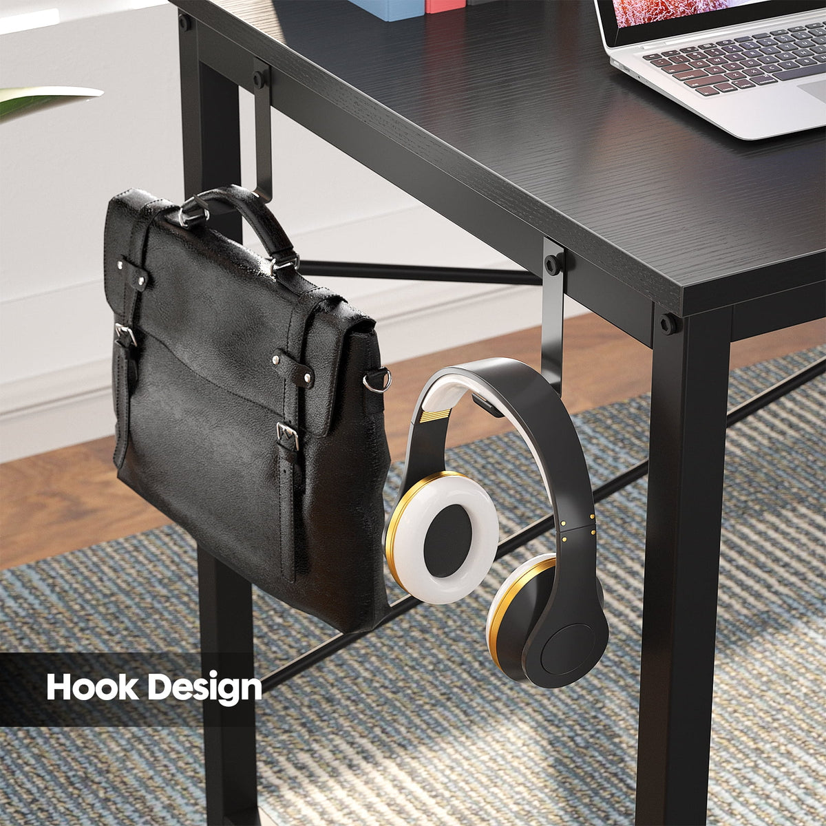Black 47 Inch Computer Desk with Power Outlets I6591