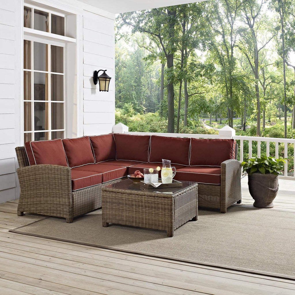 4Pc Outdoor Wicker Sectional Set Sangria Weathered Brown V52790