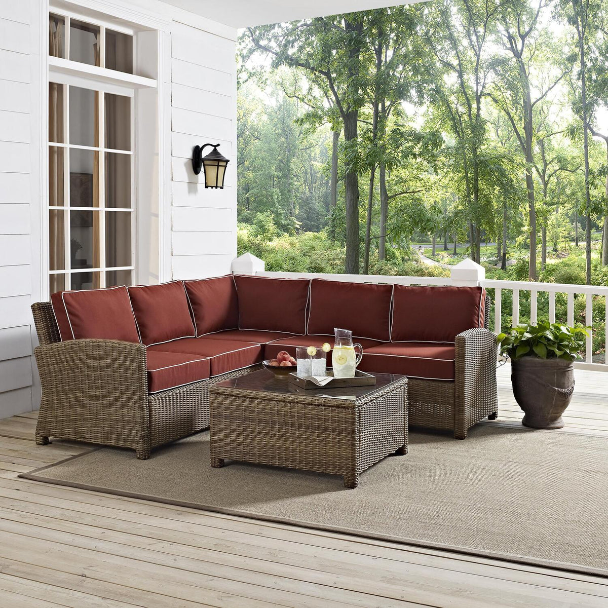 4Pc Outdoor Wicker Sectional Set Sangria Weathered Brown V52790