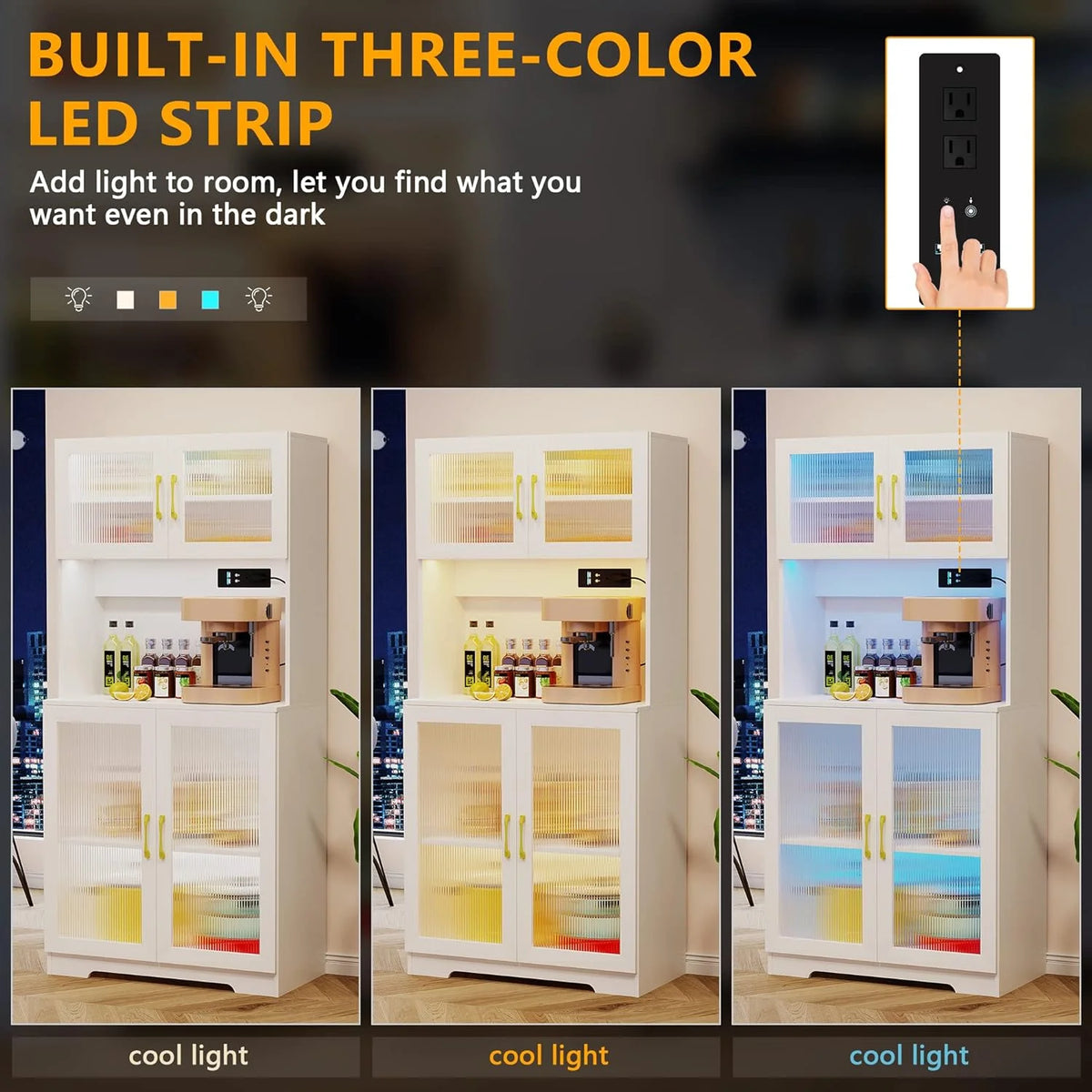 67" White LED Storage Cabinet with Charging Station V8789