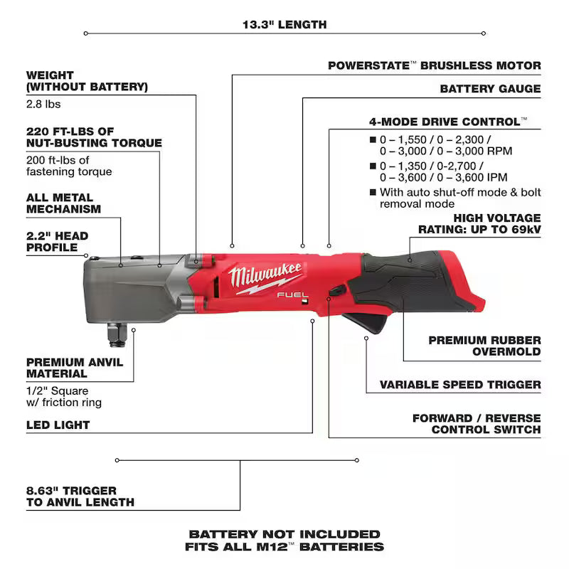 12V Brushless Cordless 1/2 in. Impact Wrench Kit & Right Angle Impact Wrench V58086