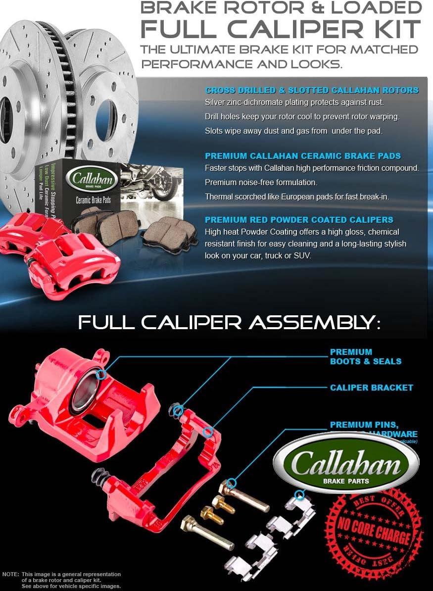 Premium Grade OE Loaded Calipers + Rotors + Low Dust Ceramic Brake Pads Kit E9402