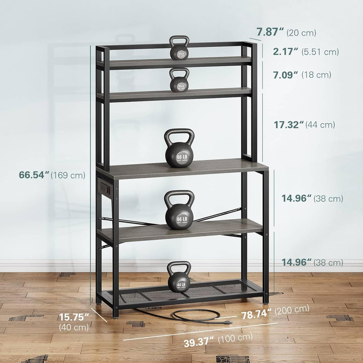 39.4 Inch Wide 5 Tiers Bakers Rack with 3 Power Outlets K880536