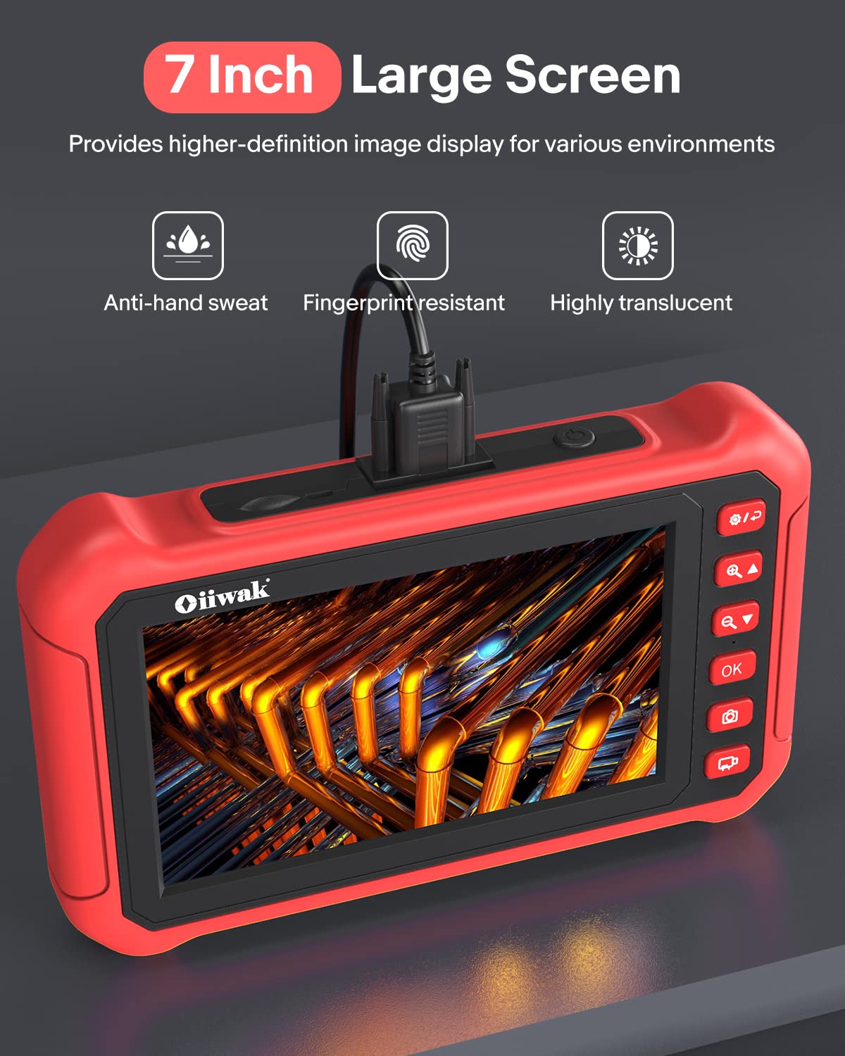 7'' Screen Borescope 6X Zoom HD Snake Camera with 8 LED Lights V15008