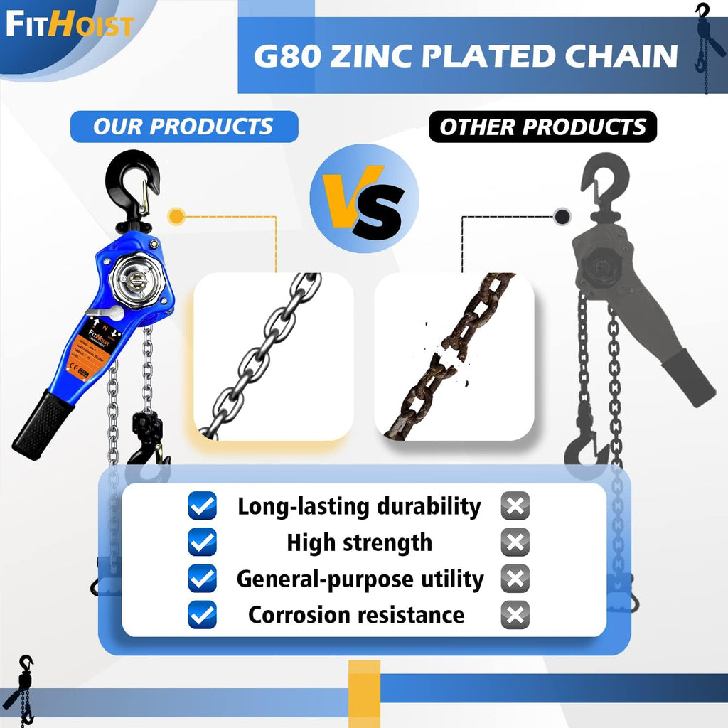 Lever Chain Hoist 1650LBS Capacity 10FT Manual Ratchet Chain Puller Hoist with 2 Hooks Pack of 2 L67926