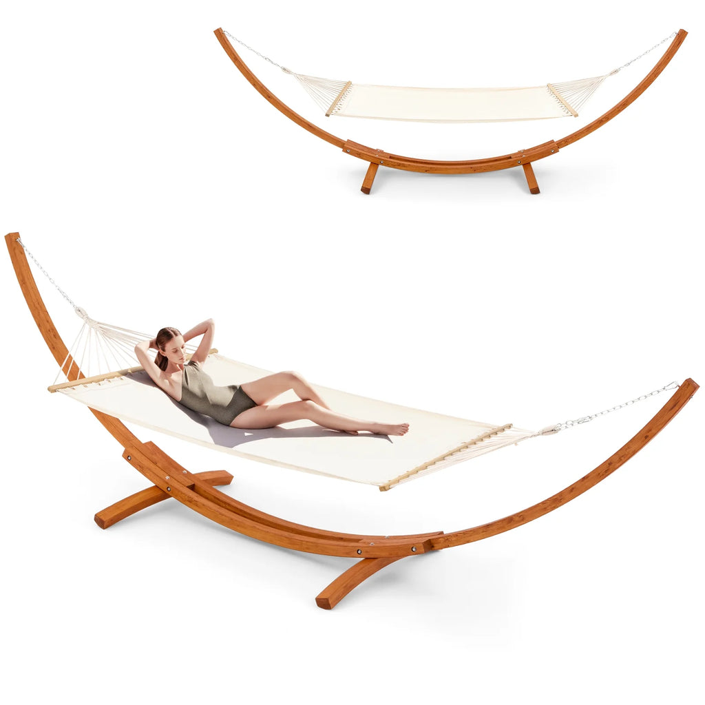 14FT Wooden Double Hammock with Stand U756866