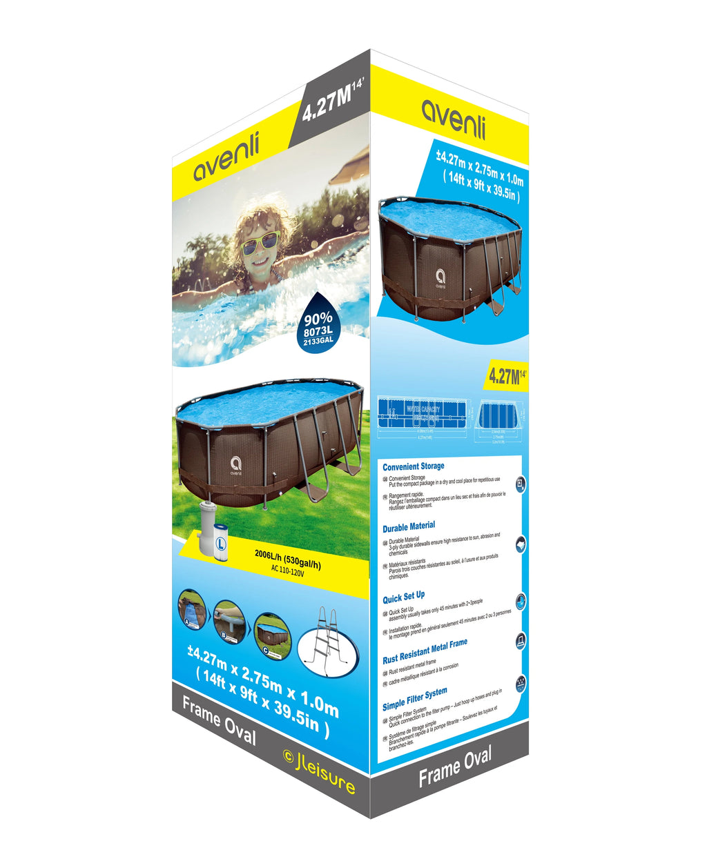 14 ft. Brown Oval Steel Frame Above Ground Swimming Pool W1024