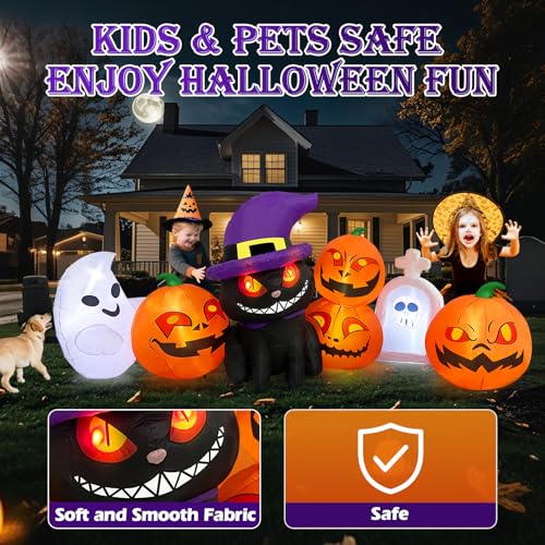 8 FT Halloween Inflatable Pumpkin Black Cat with LED Lights T66919