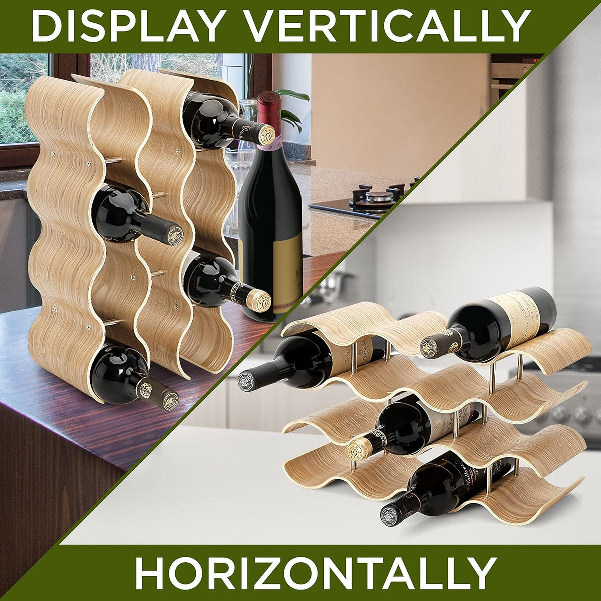 Bamboo Wine Rack 4 Tier Countertop Shelf Holds 14 Bottles Stackable Wooden Holder R85646