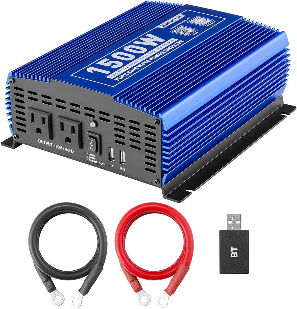1500W Pure Sine Wave Power Inverter 12V DC to 110V AC with Bluetooth F128815