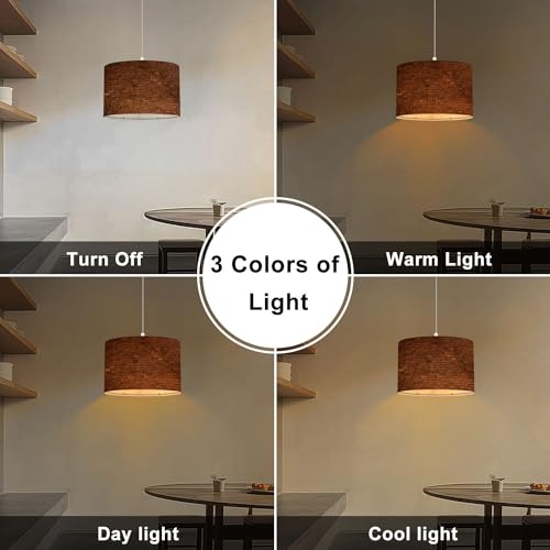 Linen Lampshade Plug in Pendant Light with Dimmable Switch J44607