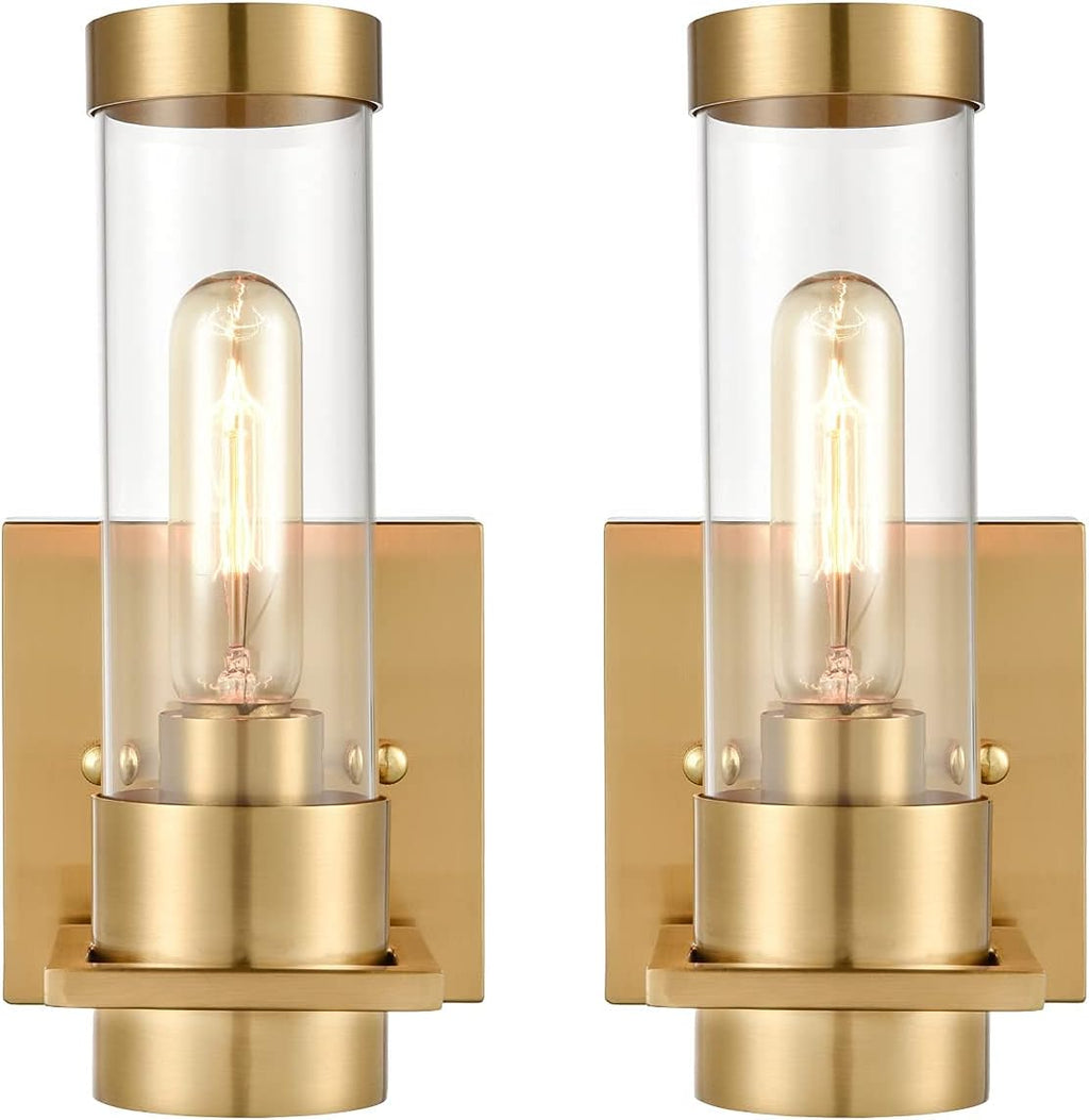 Brass Gold Frosted Glass Wall Sconce 2 Pack V9196