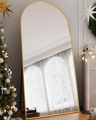 76"x34" Black Arched Floor Mirror A3828