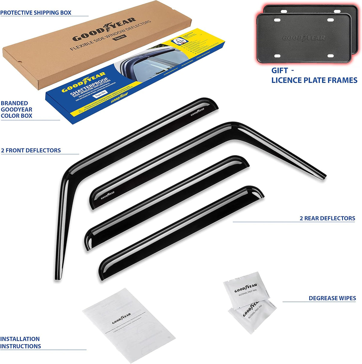 Shatterproof Window Deflectors Tape-on Rain Guards 4 pcs F65954