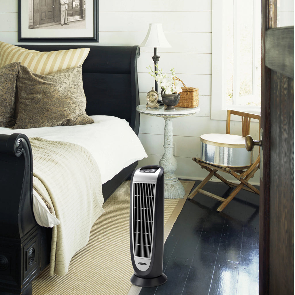 23" 1500W Electric Oscillating Ceramic Tower Space Heater, Black/Silver S360