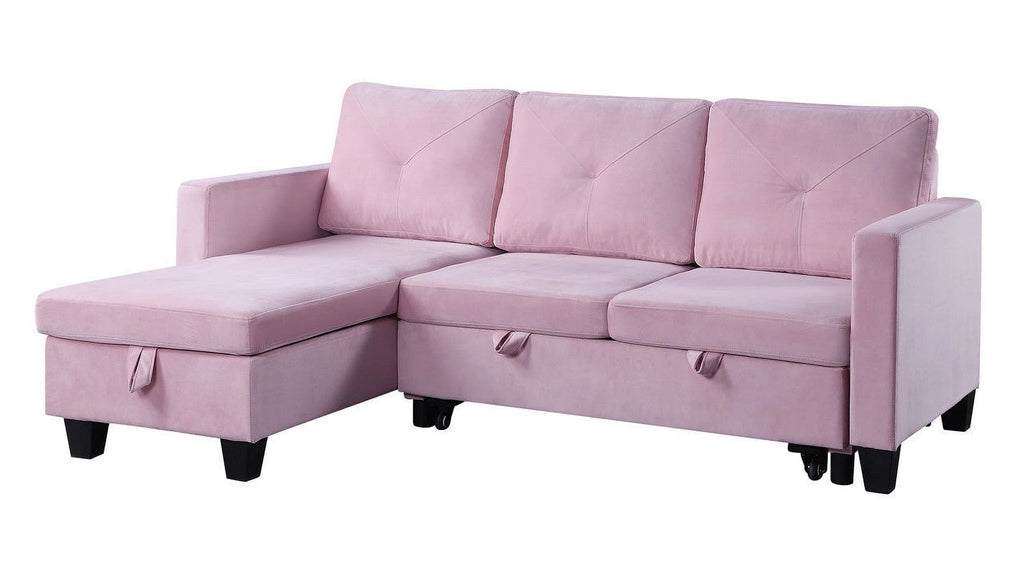 Pink Velvet Reversible Sleeper Sectional Sofa with Storage A1372