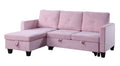 Pink Velvet Reversible Sleeper Sectional Sofa with Storage A1372