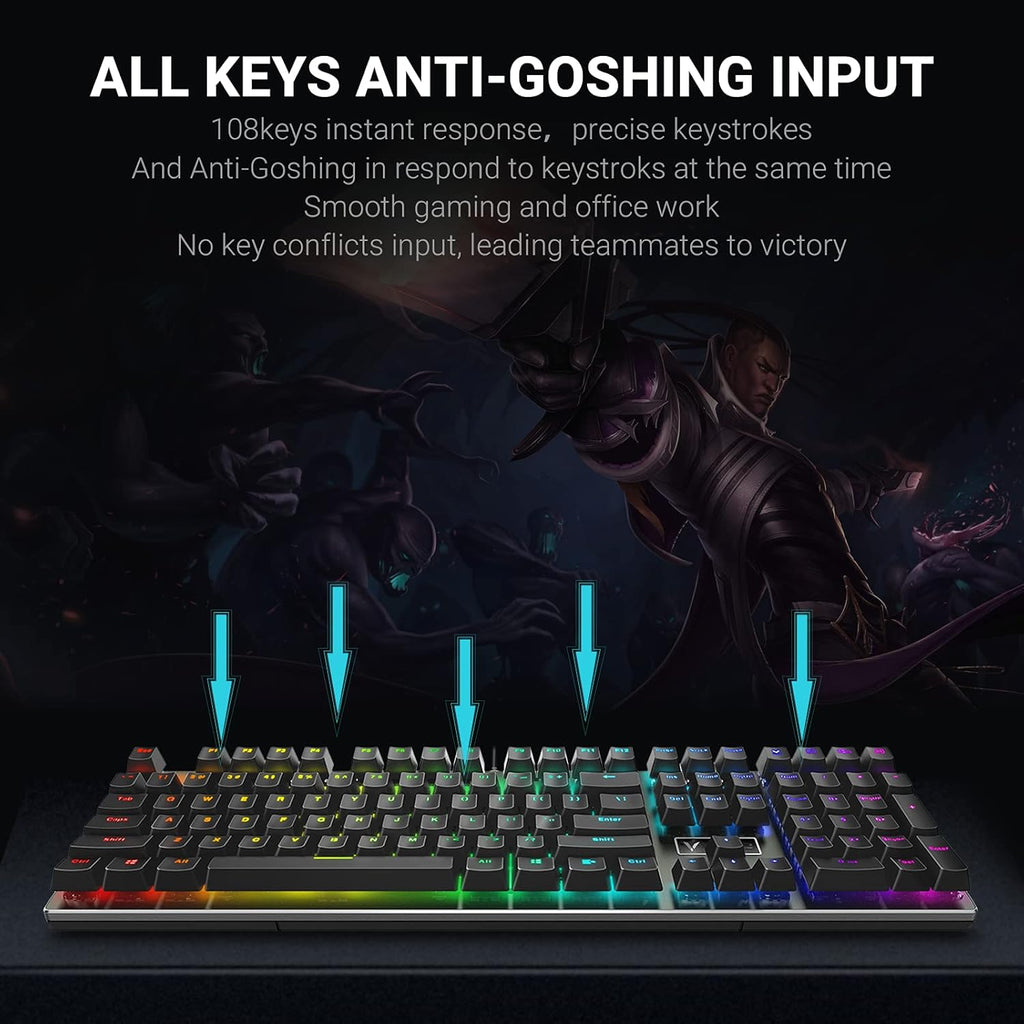 V700RGB LED Alloy Backlit Wired Mechanical Gaming Keyboard with Blue Switches, Braided Fiber Cable, Pack of 2 Q345