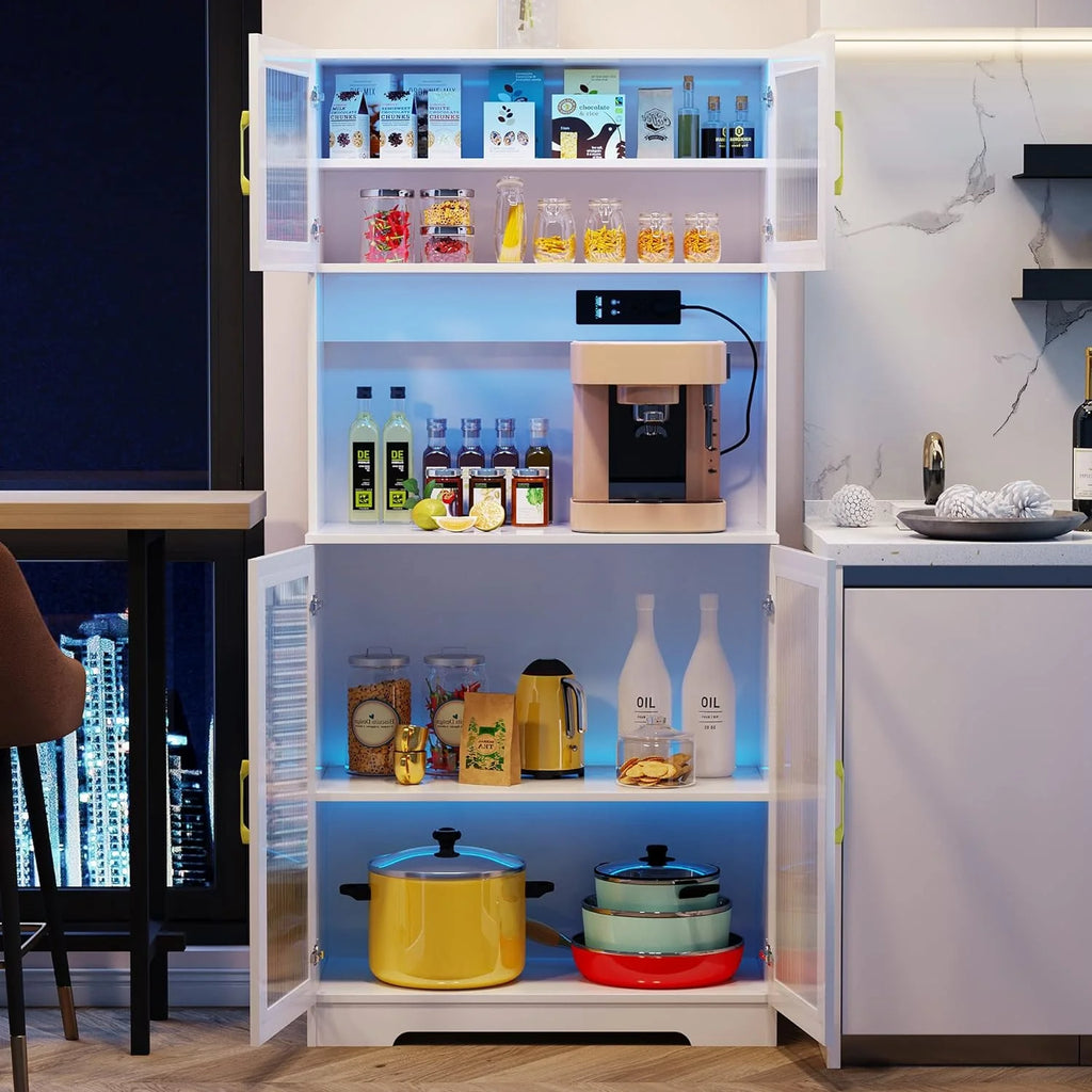 67" White LED Storage Cabinet with Charging Station V8789