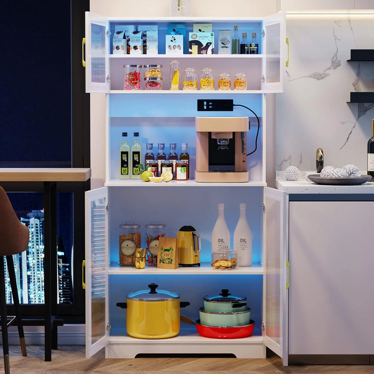 67" White LED Storage Cabinet with Charging Station V8789