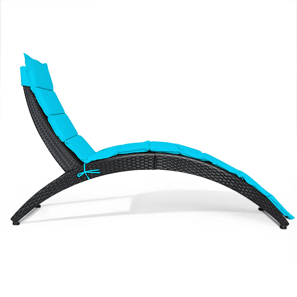 Folding Patio Rattan Lounge Chair Chaise Cushioned Red E256767