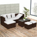 4 Piece Outdoor Conversation Set Cushioned Corner Sofa with Coffee Table and 2 Ottomans Brown Poly Rattan N51067