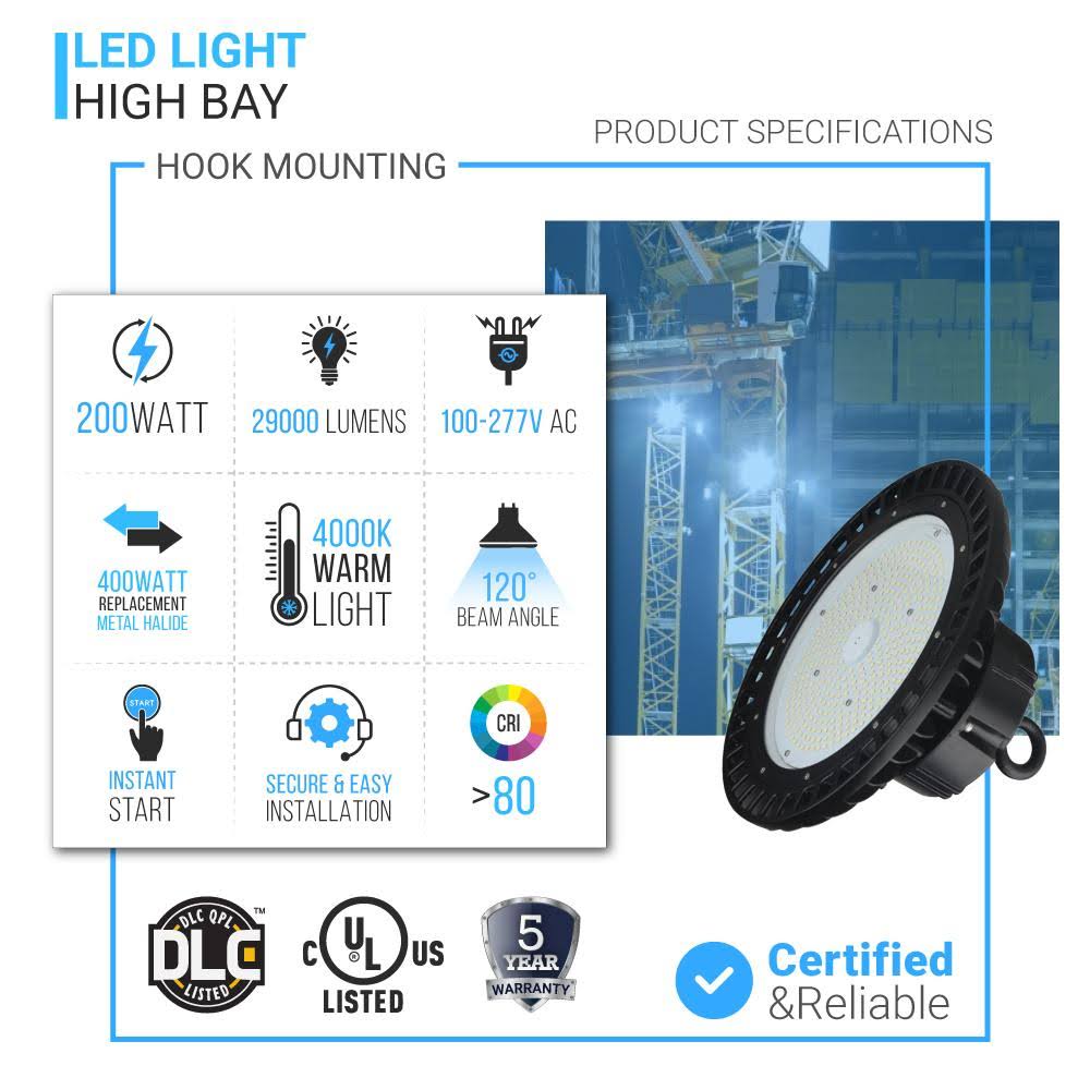 200W LED High Bay UFO 4000K Black Z3481