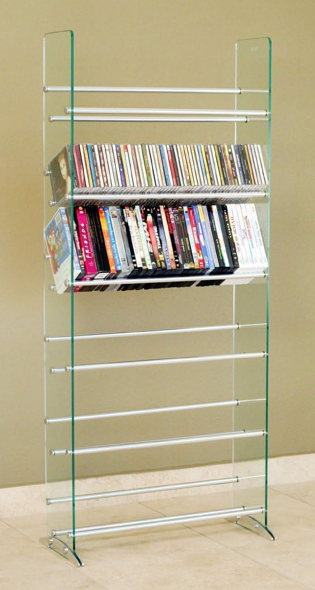 Clear/Silver Glass CD/DVD Rack W31856