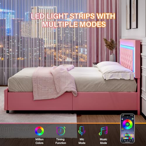 Queen Size Upholstered Platform Bed with Storage Drawers Q541957