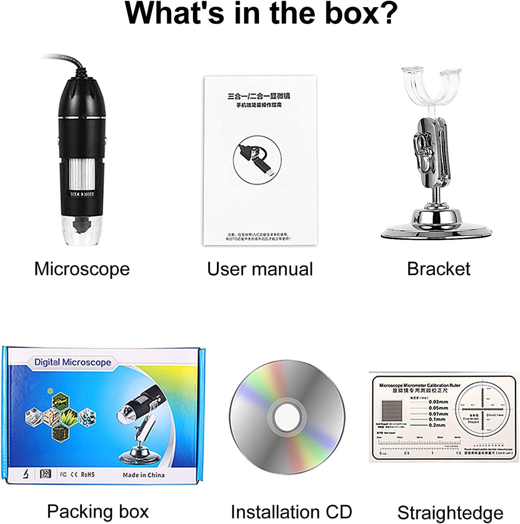 3 in 1 USB Digital Microscope 1600X Handheld with Rotating Base and 8 LED Lights Y345