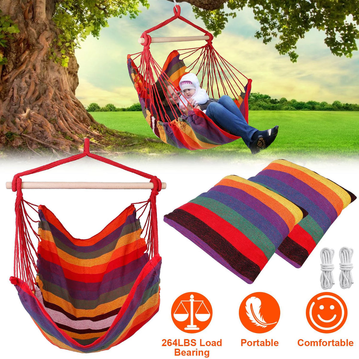 Hanging Chair Canvas Porch Patio Swing Seat U21984