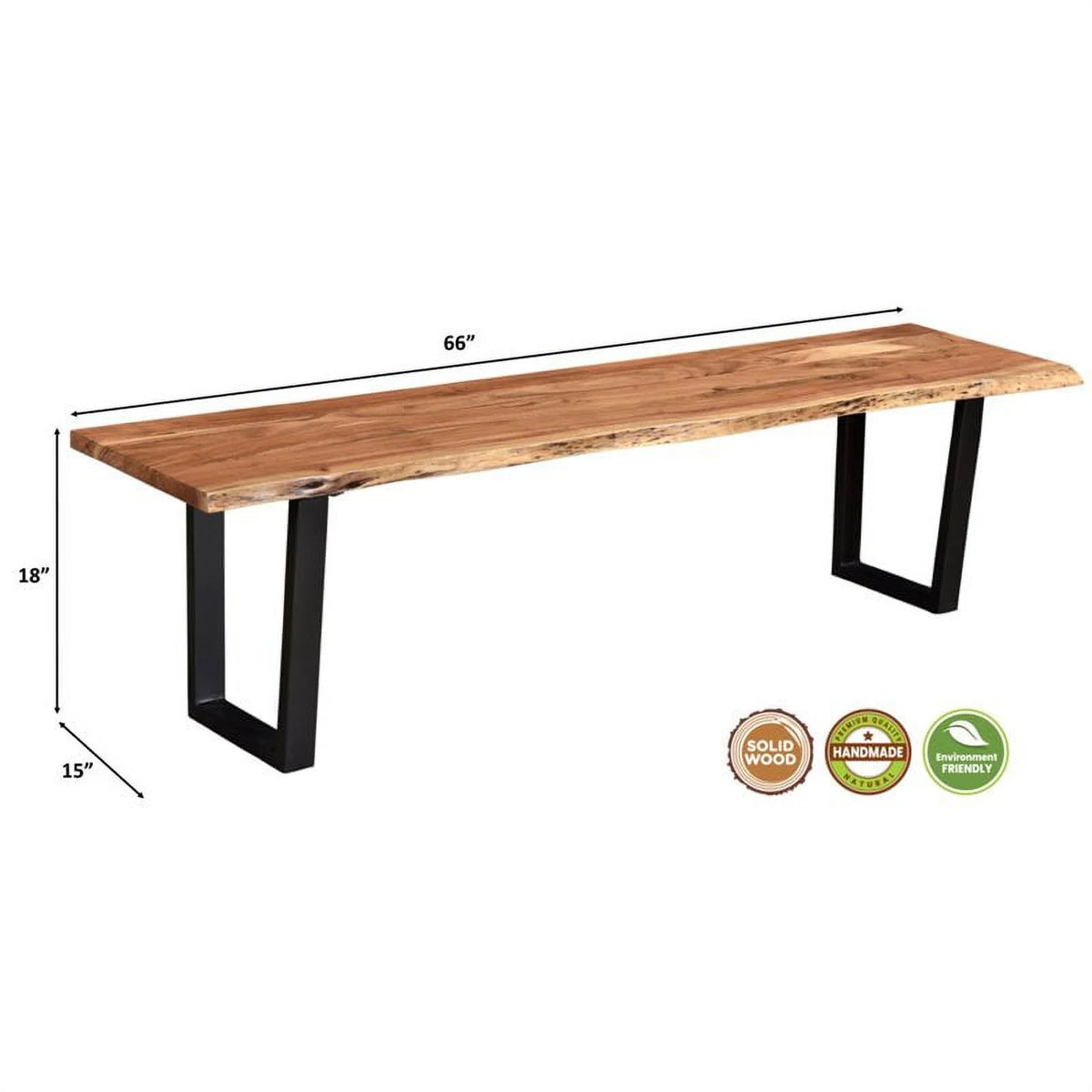 66" Live Edge Solid Wood Dining Bench Z70737