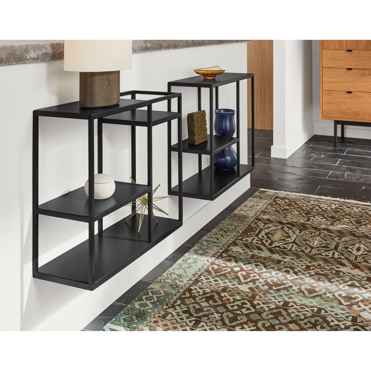 Modern Four-Shelf Wall Unit in Recycled Metal/Natural Steel Black L246162