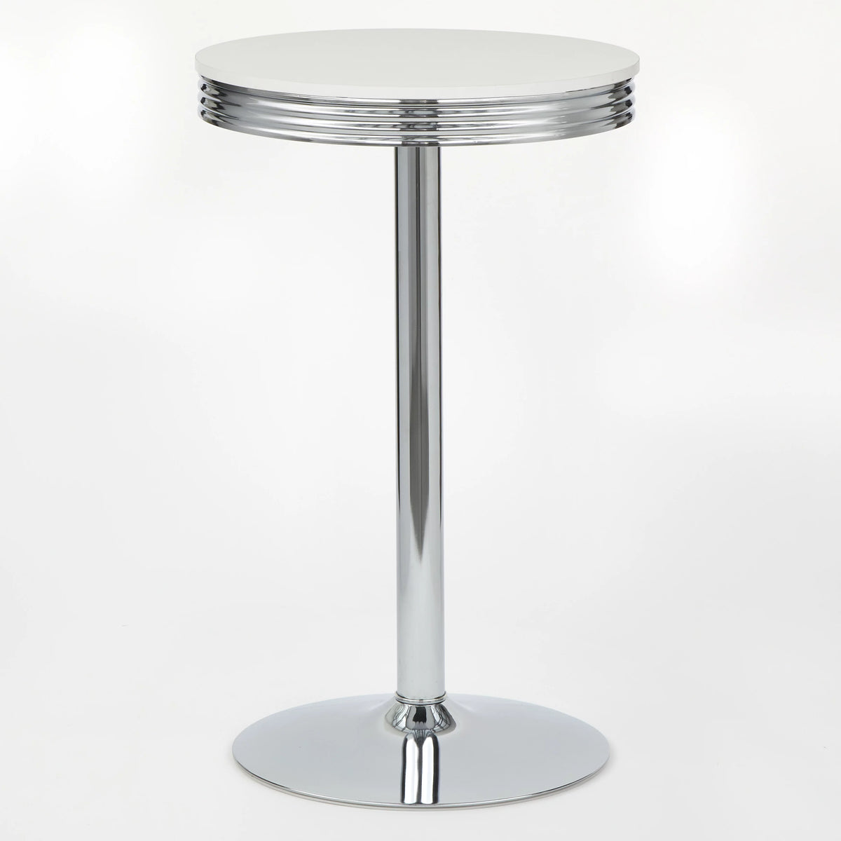 Round Bar Table 43.5" Tall White and Chrome M479331