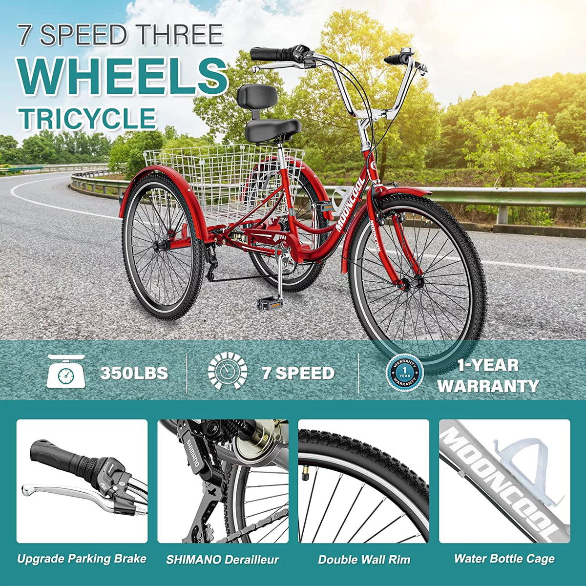 Adult Tricycles 3 Wheel 7 Speed Trikes with Basket X263