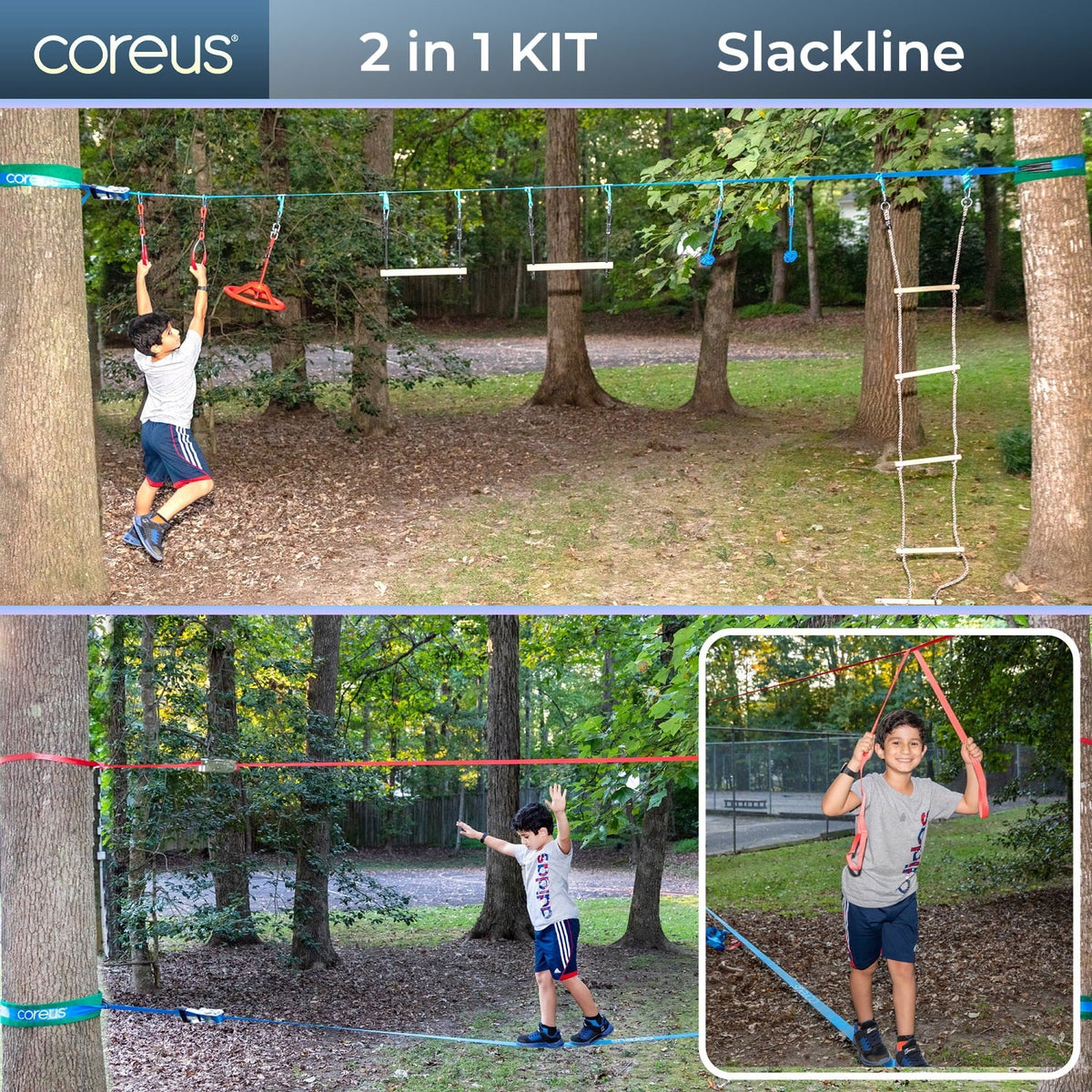 Ninja Warrior Obstacle Course for Kids Slackline 52 Ft N361451