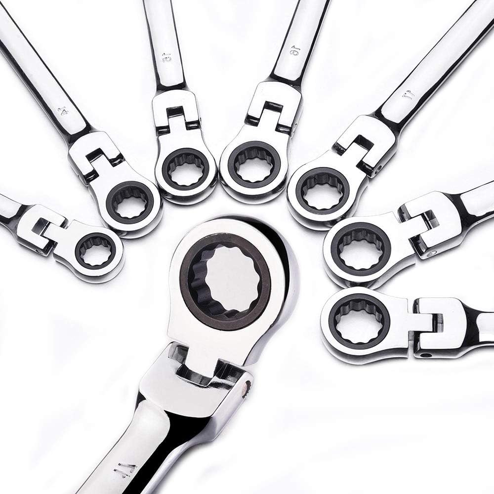 12pc 8-19mm Metric Flexible Head Ratcheting Wrench Combination Spanner Tool Set H481617