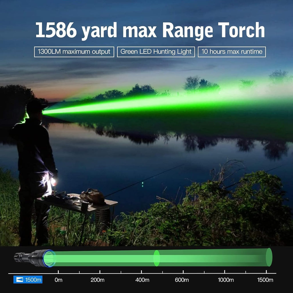 Green Tactical Flashlight Rechargeable Picatinny Mount P32978