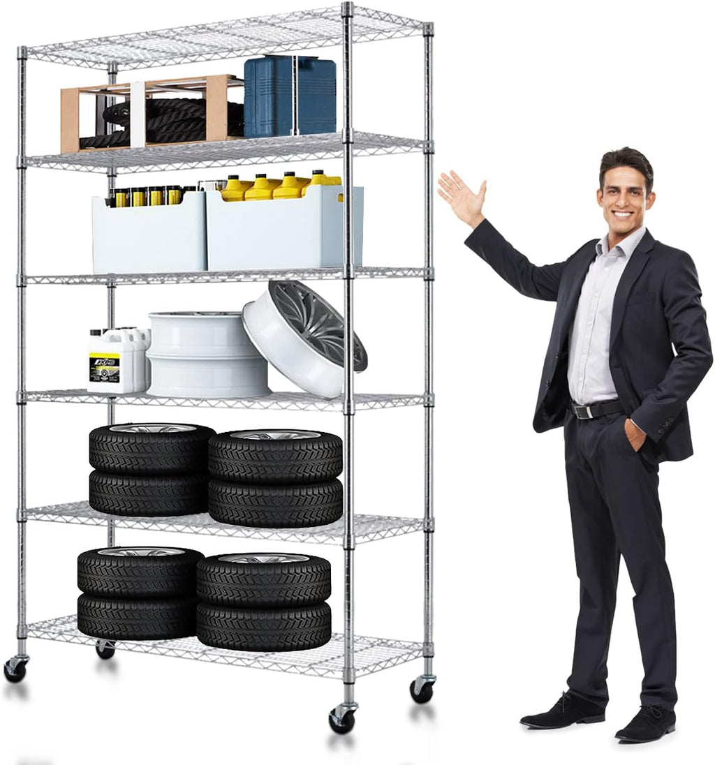 6 Tier Heavy Duty NSF Metal Shelving with Wheels S9169