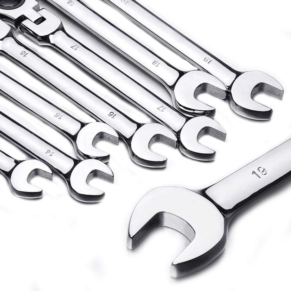 12pc 8-19mm Metric Flexible Head Ratcheting Wrench Combination Spanner Tool Set H481617