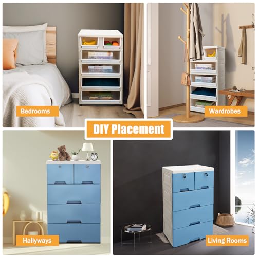 Pink 6 Drawer Plastic Dresser with Wheels H18397