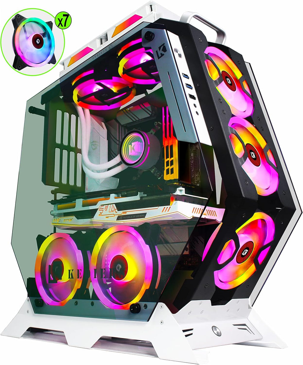 PC Gaming Case ATX Mid Tower Open Case with Tempered Glass U31883