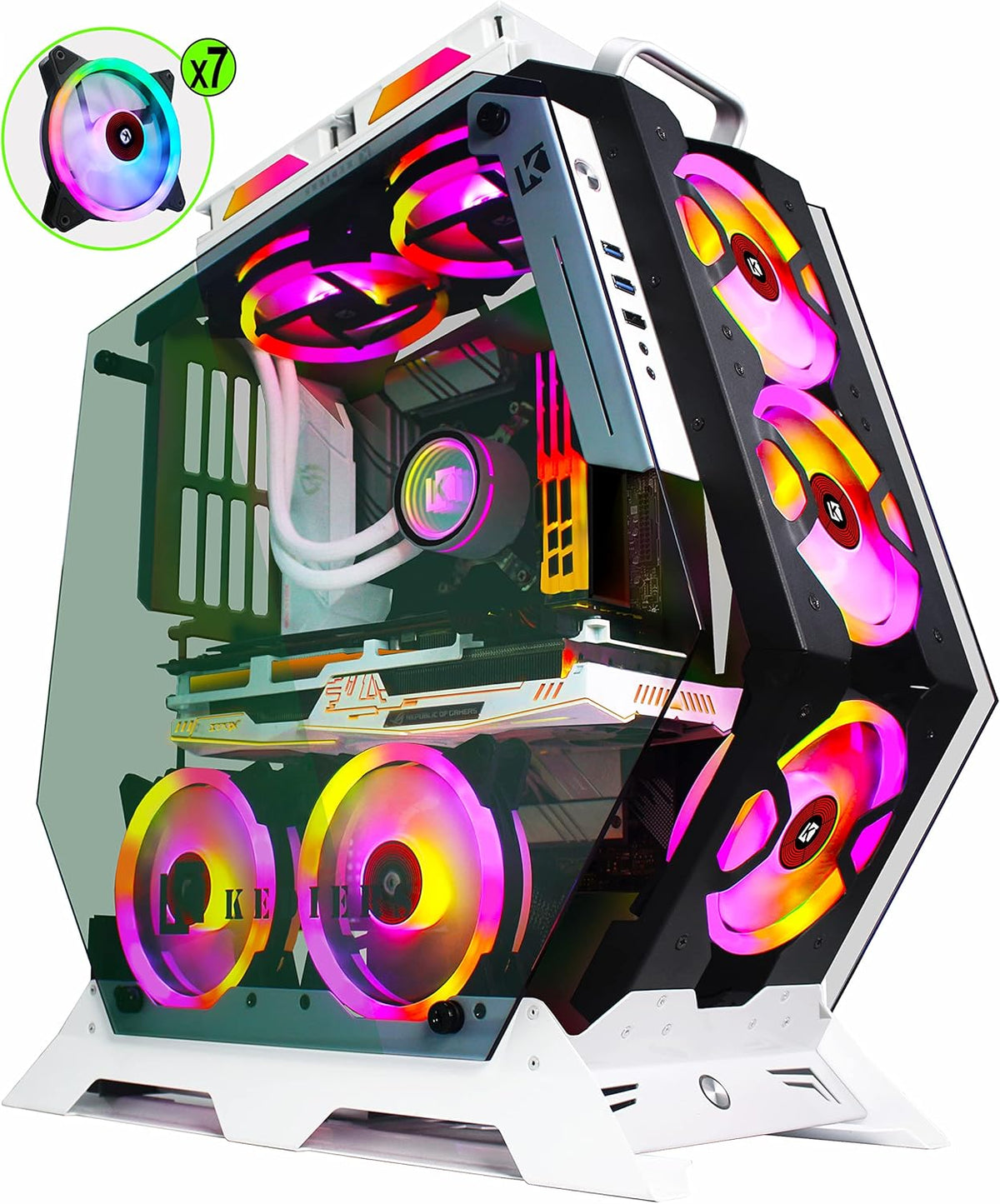 PC Gaming Case ATX Mid Tower Open Case with Tempered Glass U31883