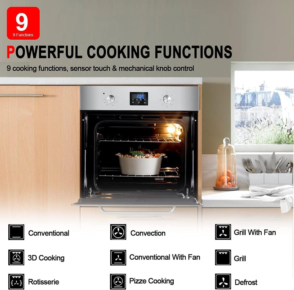 24 Single Wall Electric Oven, 240V 2800W 2.3Cu.f 9 Cooking Functions Convection, Stainless Steel F755531
