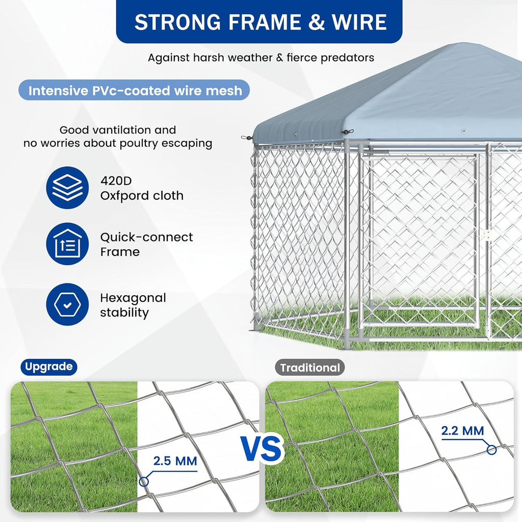 Large Dog Kennel with Roof and Metal Gate W62290